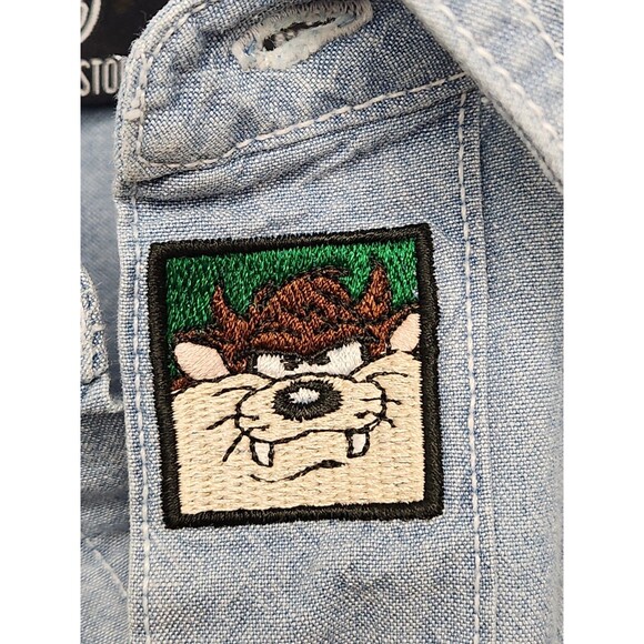 VTG 90's Warner Bros Shirt Men's XL Blue Long Sleeve Denim Chambray Looney Tunes - Picture 5 of 9